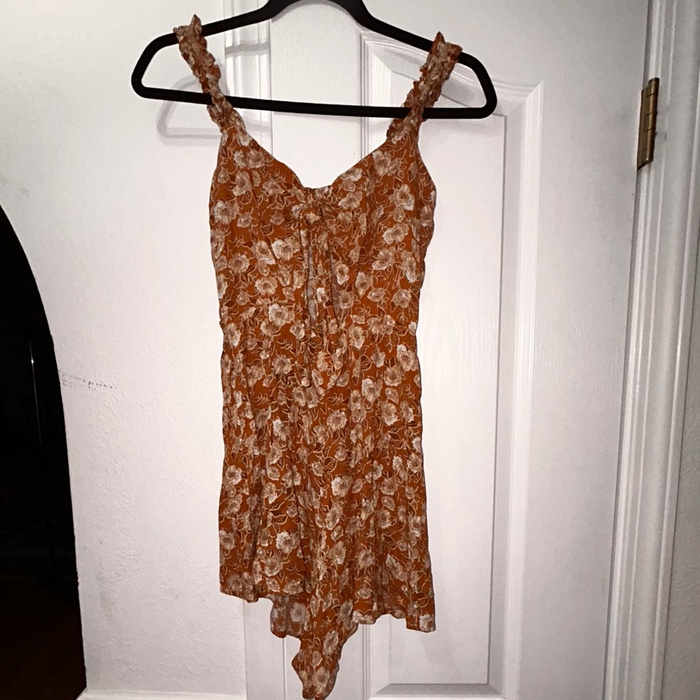 Cutout  Floral Print romper summer  with Ruffled Straps medium onesie nylon